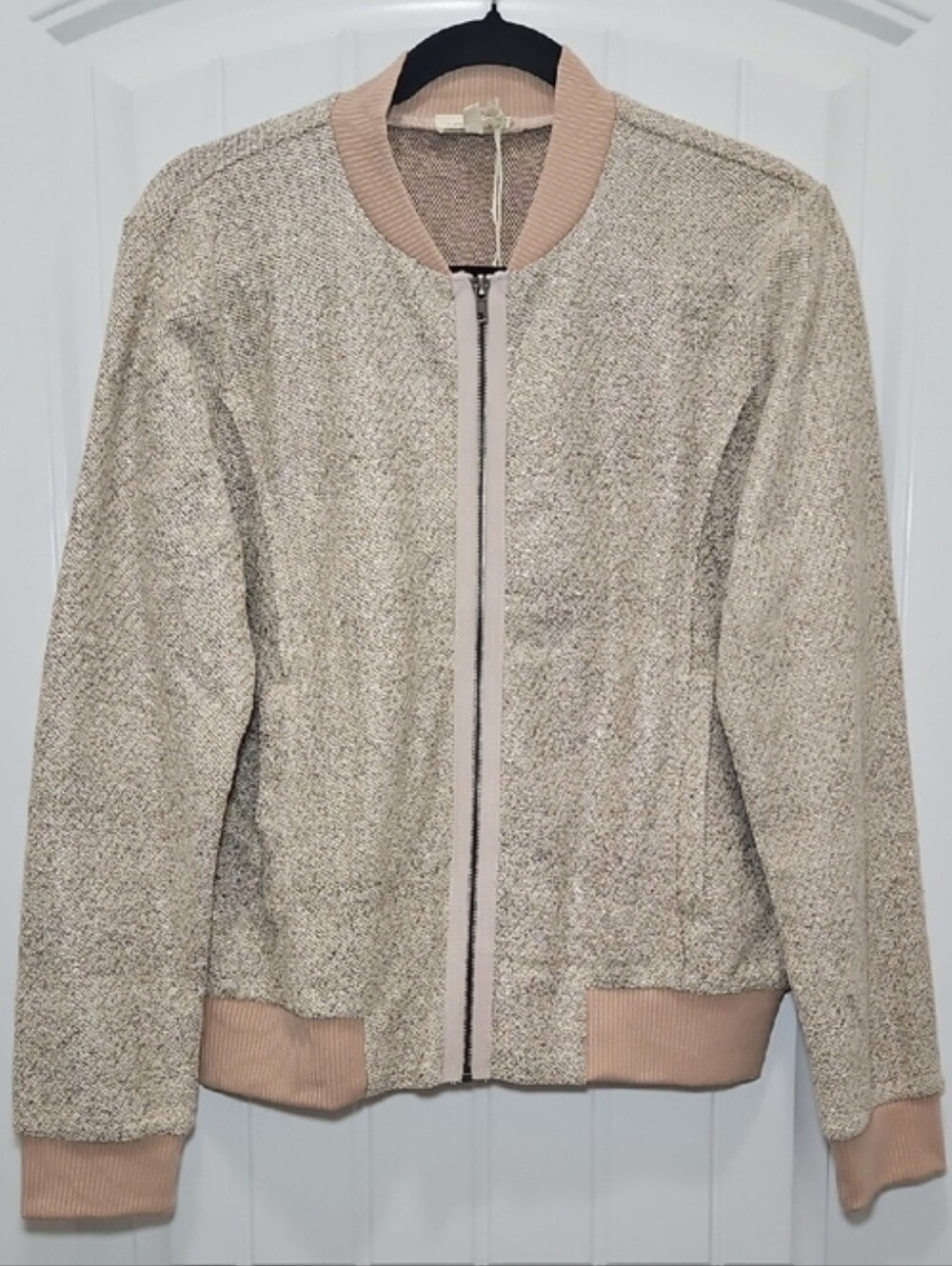 Mystree Bomber Jacket New Small Blush Metallic Pink Boutique
